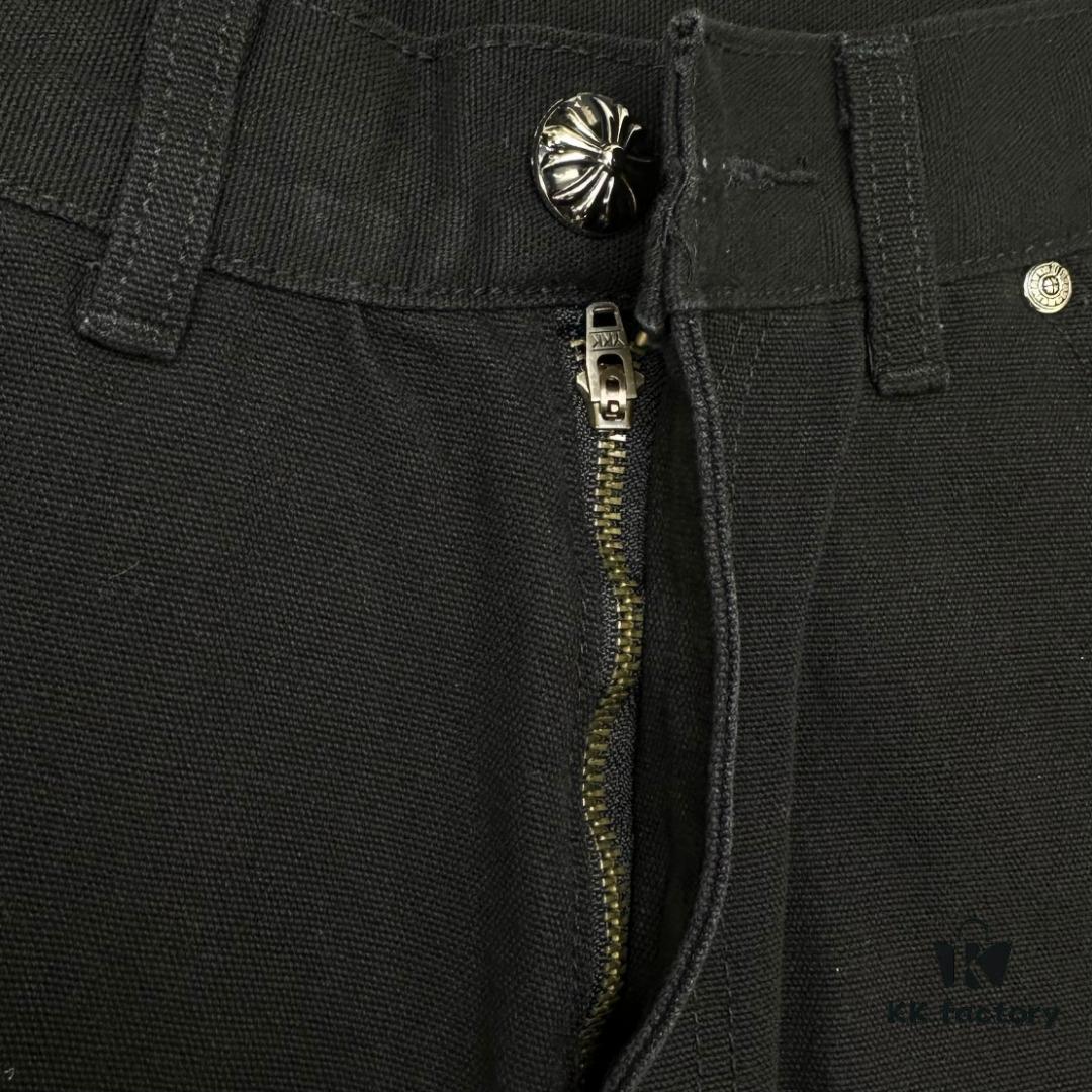 Chrome Hearts CH Cross Embellished Patchwork Leather Logging Jeans