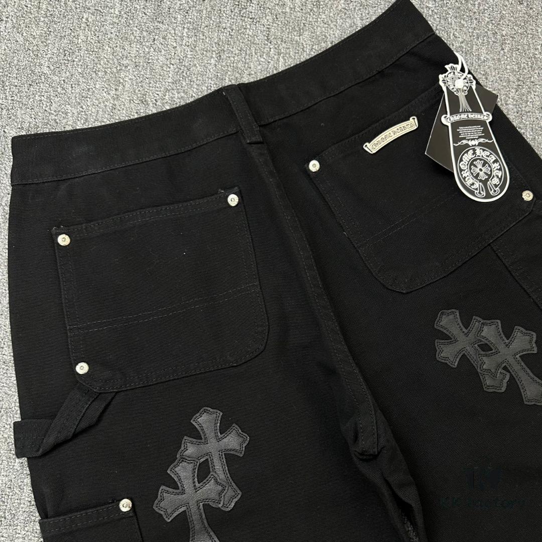 Chrome Hearts CH Cross Embellished Patchwork Leather Logging Jeans