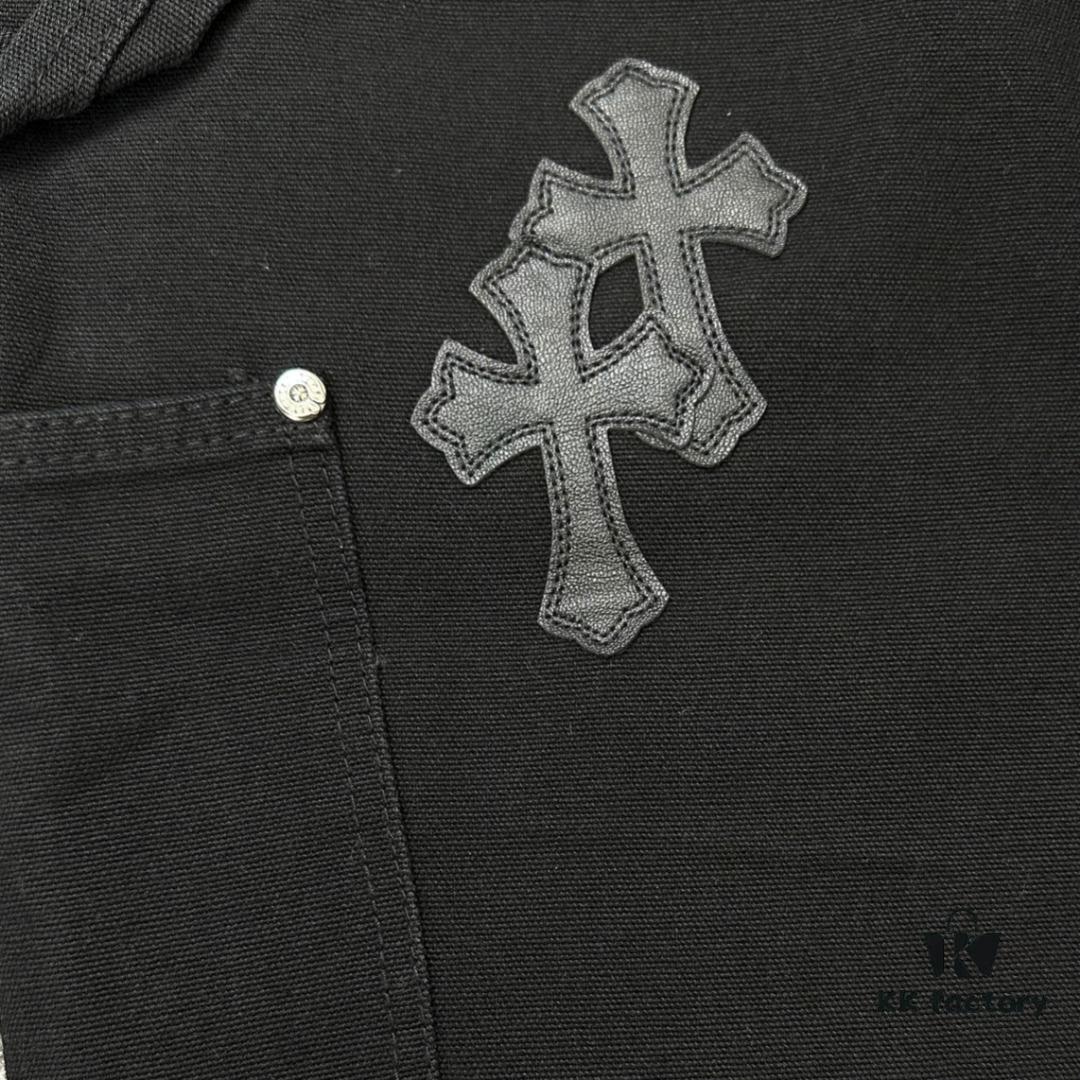 Chrome Hearts CH Cross Embellished Patchwork Leather Logging Jeans