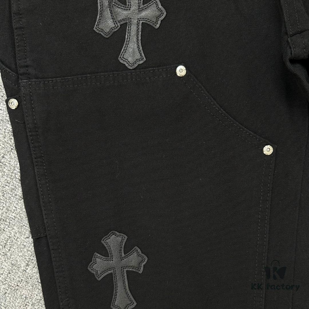 Chrome Hearts CH Cross Embellished Patchwork Leather Logging Jeans