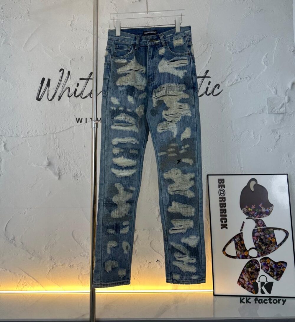 Chrome Hearts & Klutch CH Blue Washed Destroyed Patch Denim Jeans