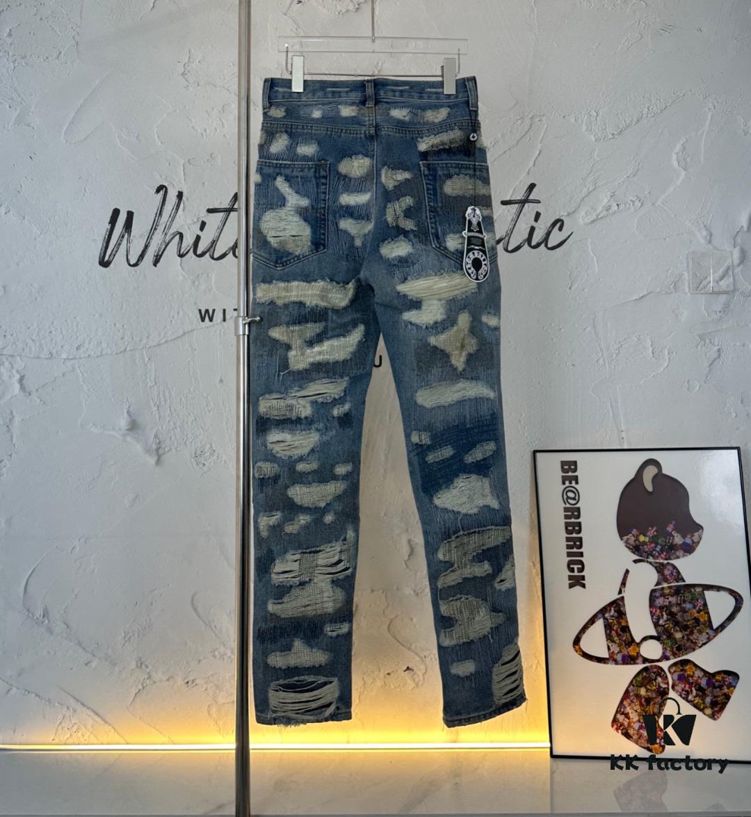 Chrome Hearts & Klutch CH Blue Washed Destroyed Patch Denim Jeans