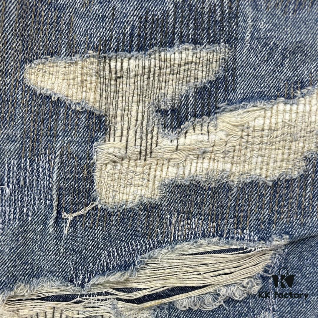 Chrome Hearts & Klutch CH Blue Washed Destroyed Patch Denim Jeans