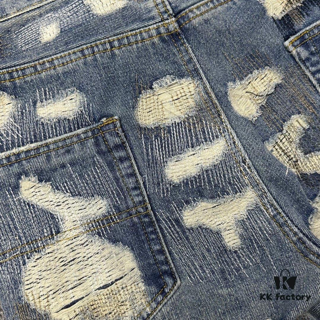 Chrome Hearts & Klutch CH Blue Washed Destroyed Patch Denim Jeans