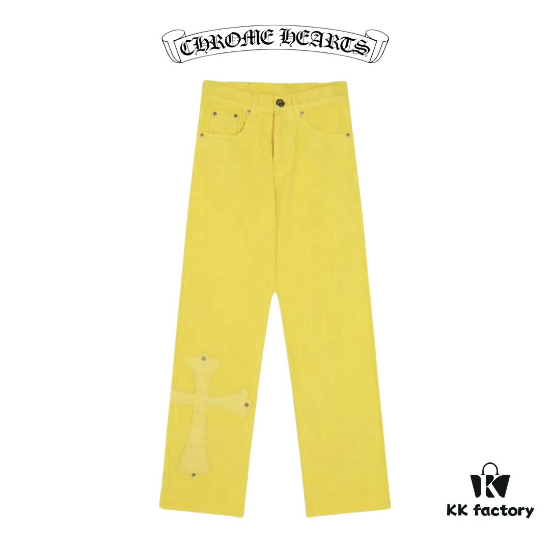 Chrome Hearts CH New York Limited Yellow Dopamine Denim Jeans Unisex Streetwear