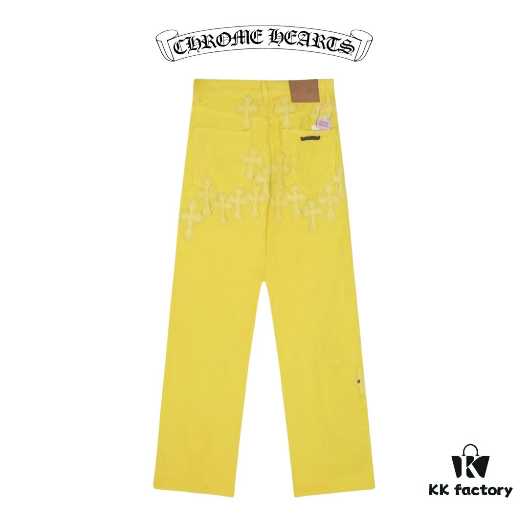 Chrome Hearts CH New York Limited Yellow Dopamine Denim Jeans Unisex Streetwear