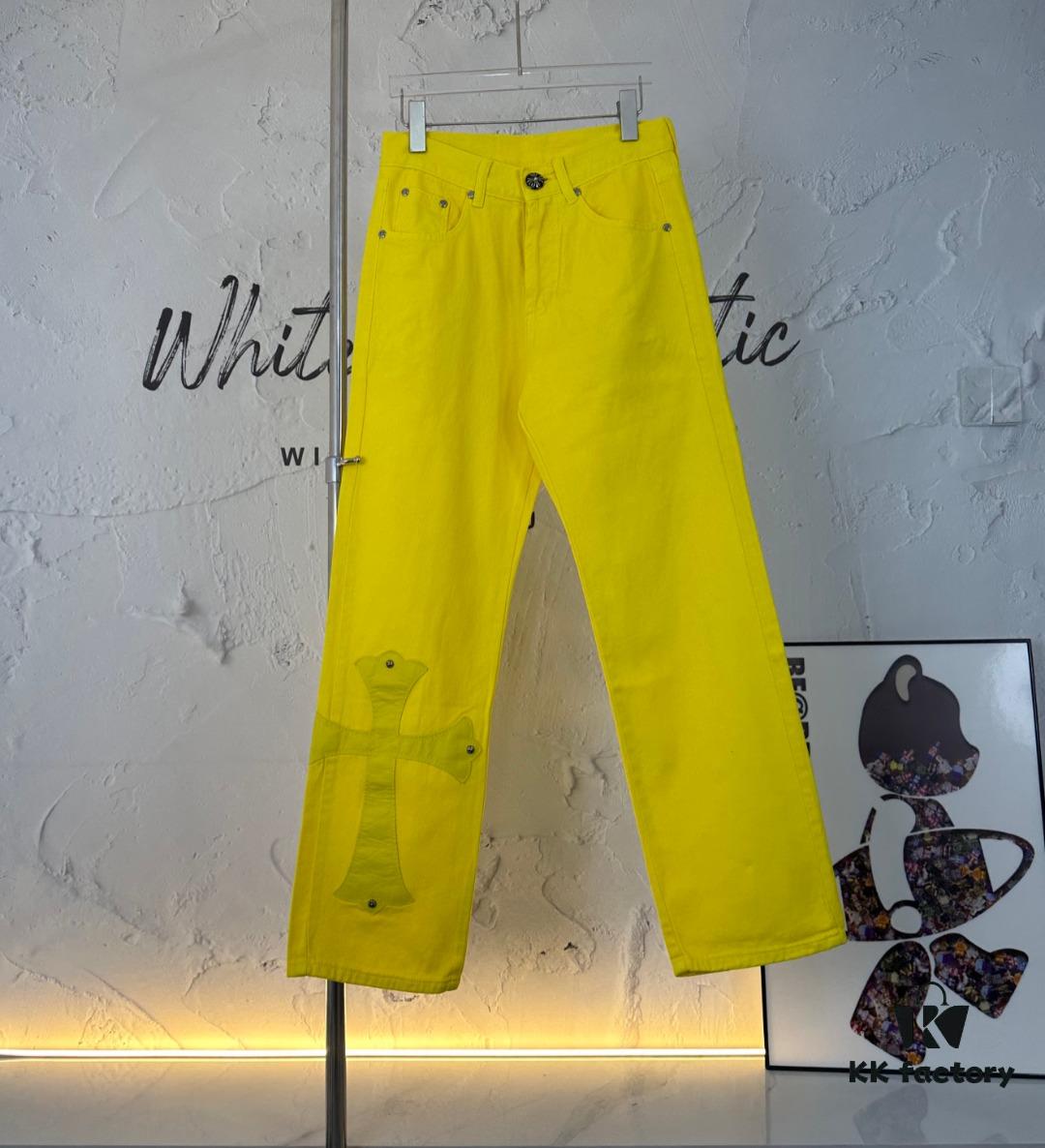 Chrome Hearts CH New York Limited Edition Yellow Dopamine Denim Jeans Unisex Streetwear