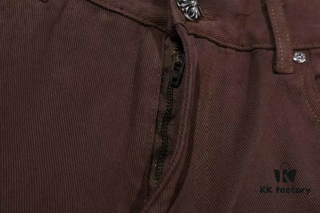 Chroe Hets CH Cross Brown Patchwork Leather White Leopard Print Applique Denim Pants KL013