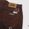 Chroe Hets CH Cross Brown Patchwork Leather White Leopard Print Applique Denim Pants KL013