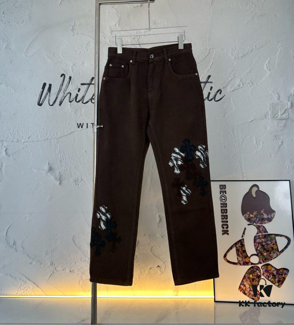 Chroe Hets CH Crocodile Leather Patch Cross White Leopard Print Denim Pants KL013