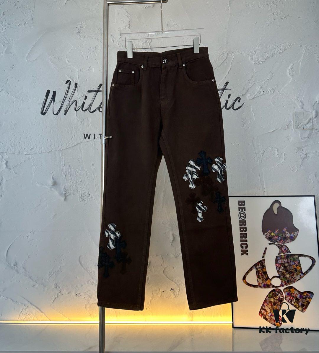 Chroe Hets CH Crocodile Leather Patch Cross White Leopard Print Denim Pants KL013