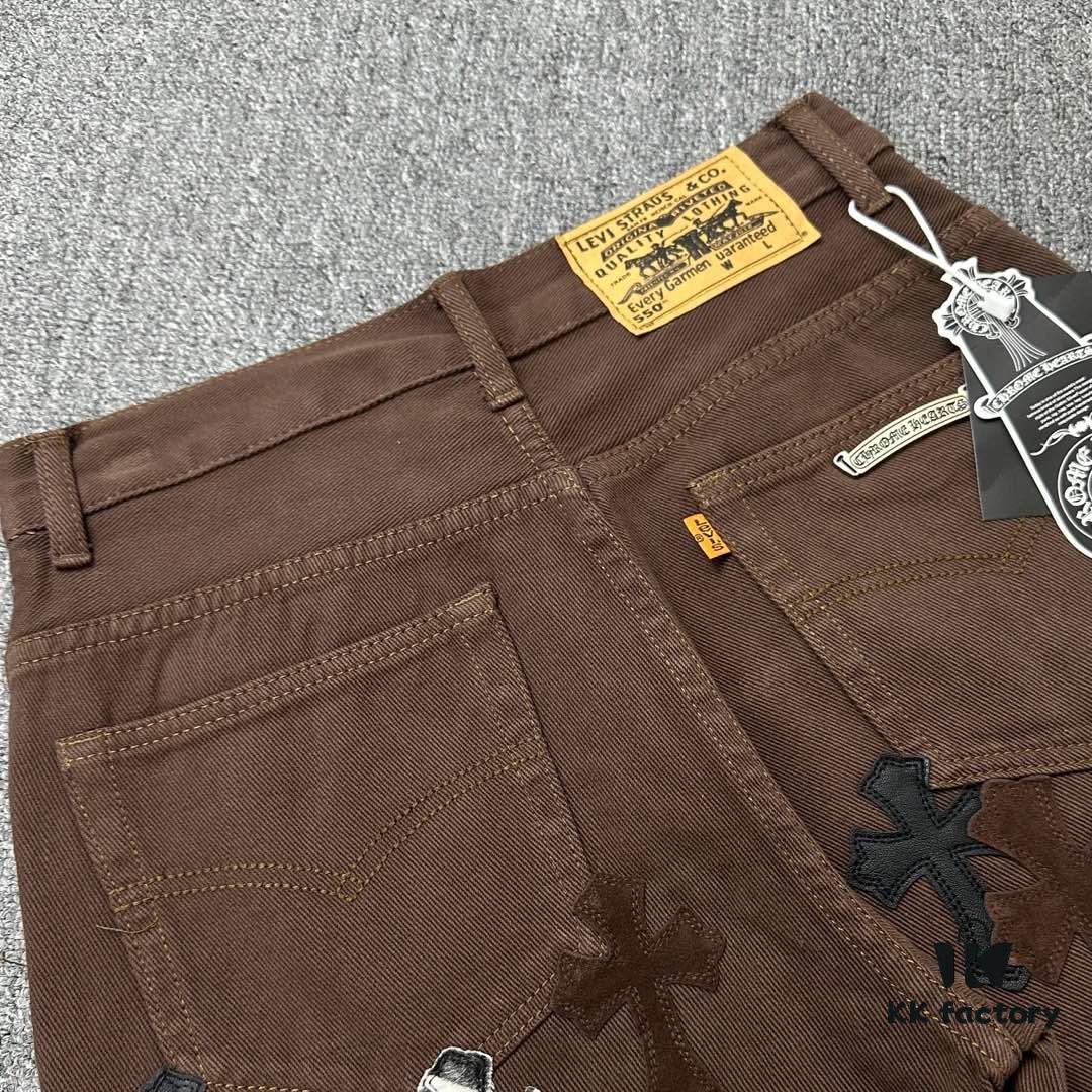 Chroe Hets CH Crocodile Leather Patch Cross White Leopard Print Denim Pants KL013