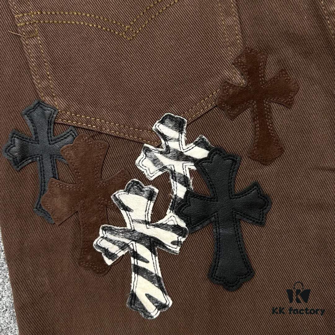 Chroe Hets CH Crocodile Leather Patch Cross White Leopard Print Denim Pants KL013