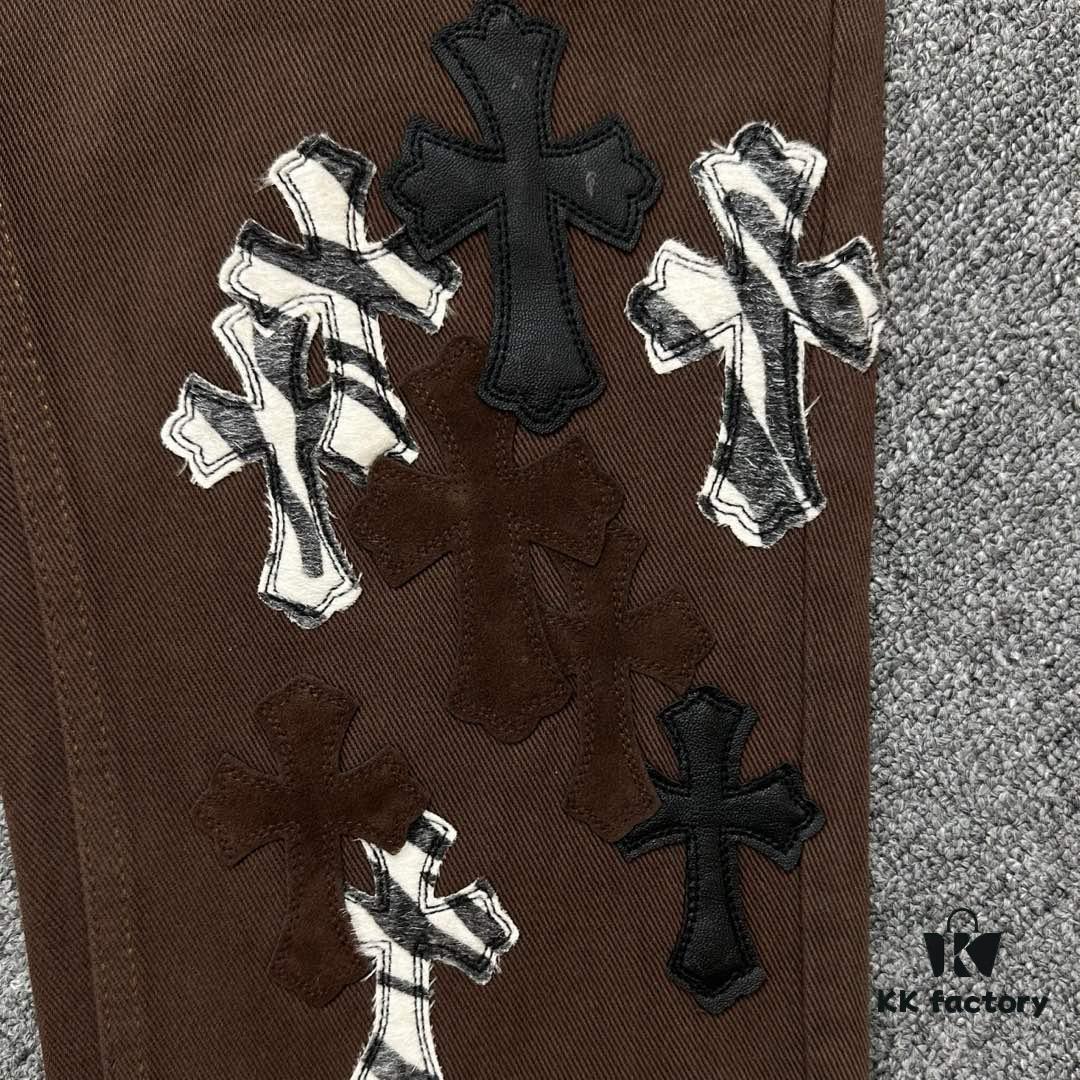 Chroe Hets CH Crocodile Leather Patch Cross White Leopard Print Denim Pants KL013