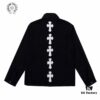 Chrome Hearts White Leather Cross Patch Black Denim Shirt Jacket KL022
