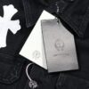 Chrome Hearts White Leather Cross Patch Black Denim Shirt Jacket KL022