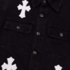 Chrome Hearts White Leather Cross Patch Black Denim Shirt Jacket KL022