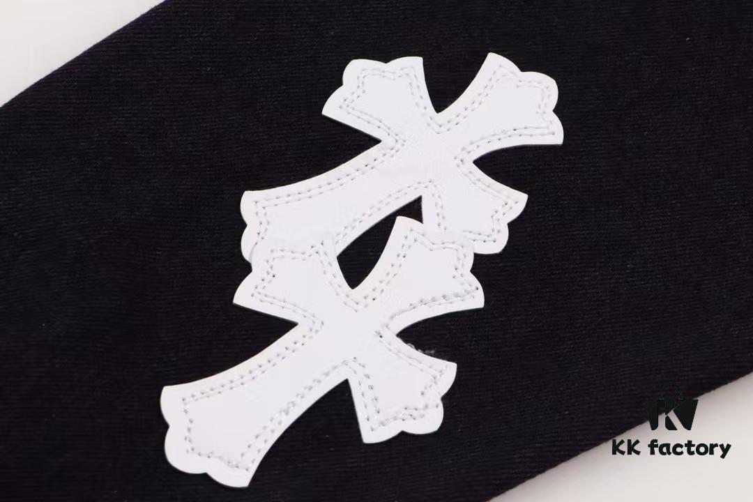 Chrome Hearts White Leather Cross Patch Black Denim Shirt Jacket KL022