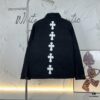 Chrome Hearts White Leather Cross Embroidered Black Denim Shirt Jacket