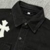 Chrome Hearts White Leather Cross Embroidered Black Denim Shirt Jacket