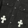 Chrome Hearts White Leather Cross Embroidered Black Denim Shirt Jacket