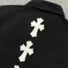 Chrome Hearts White Leather Cross Embroidered Black Denim Shirt Jacket