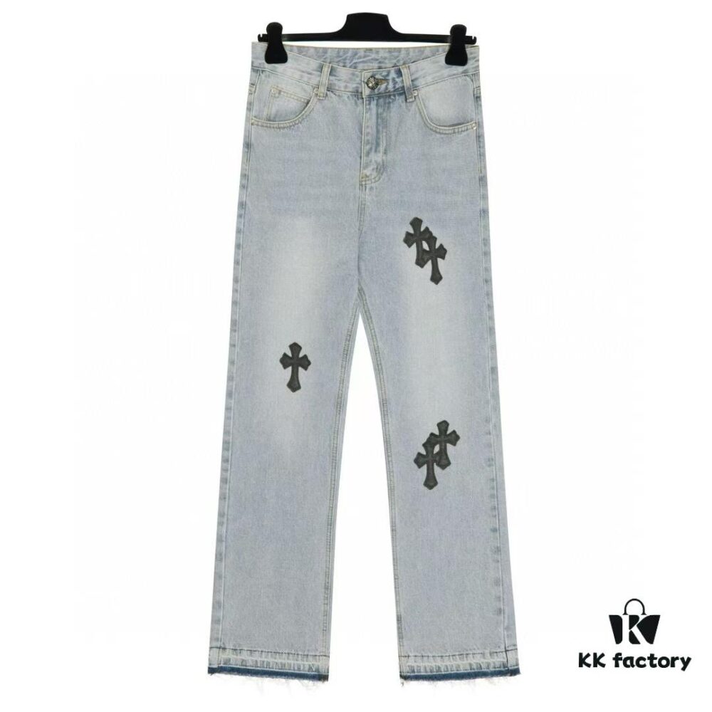 Chrome Heart Cross Patch Leather Denim Jeans KL012
