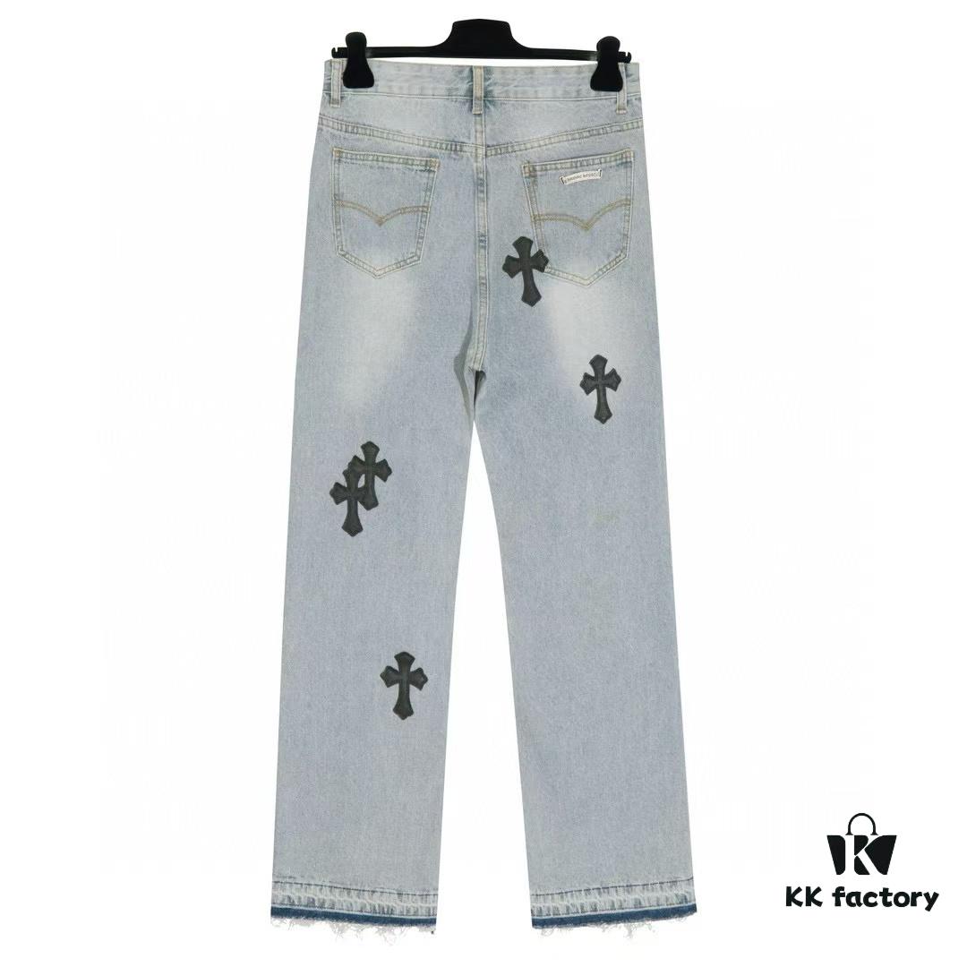 Chrome Heart Cross Patch Leather Denim Jeans KL012