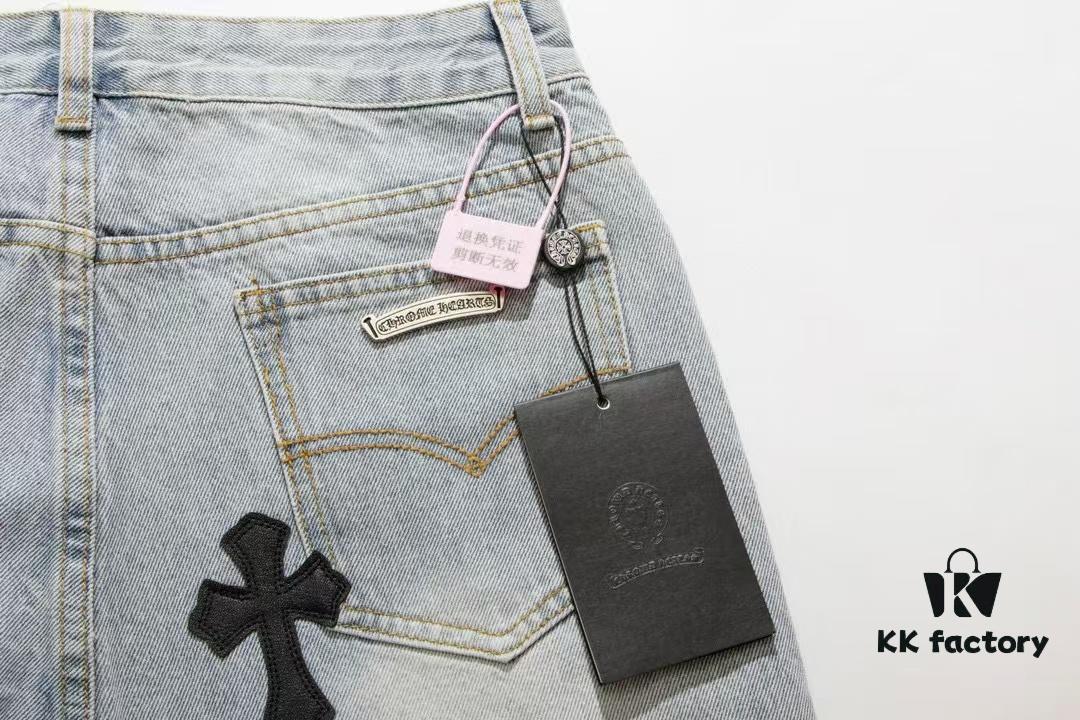 Chrome Heart Cross Patch Leather Denim Jeans KL012