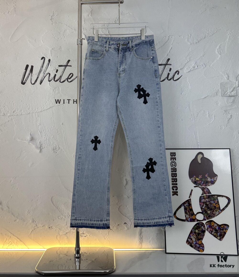 Chrome Heart Cross Patch Leather Jeans KL012