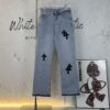 Chrome Heart Cross Patch Leather Jeans KL012