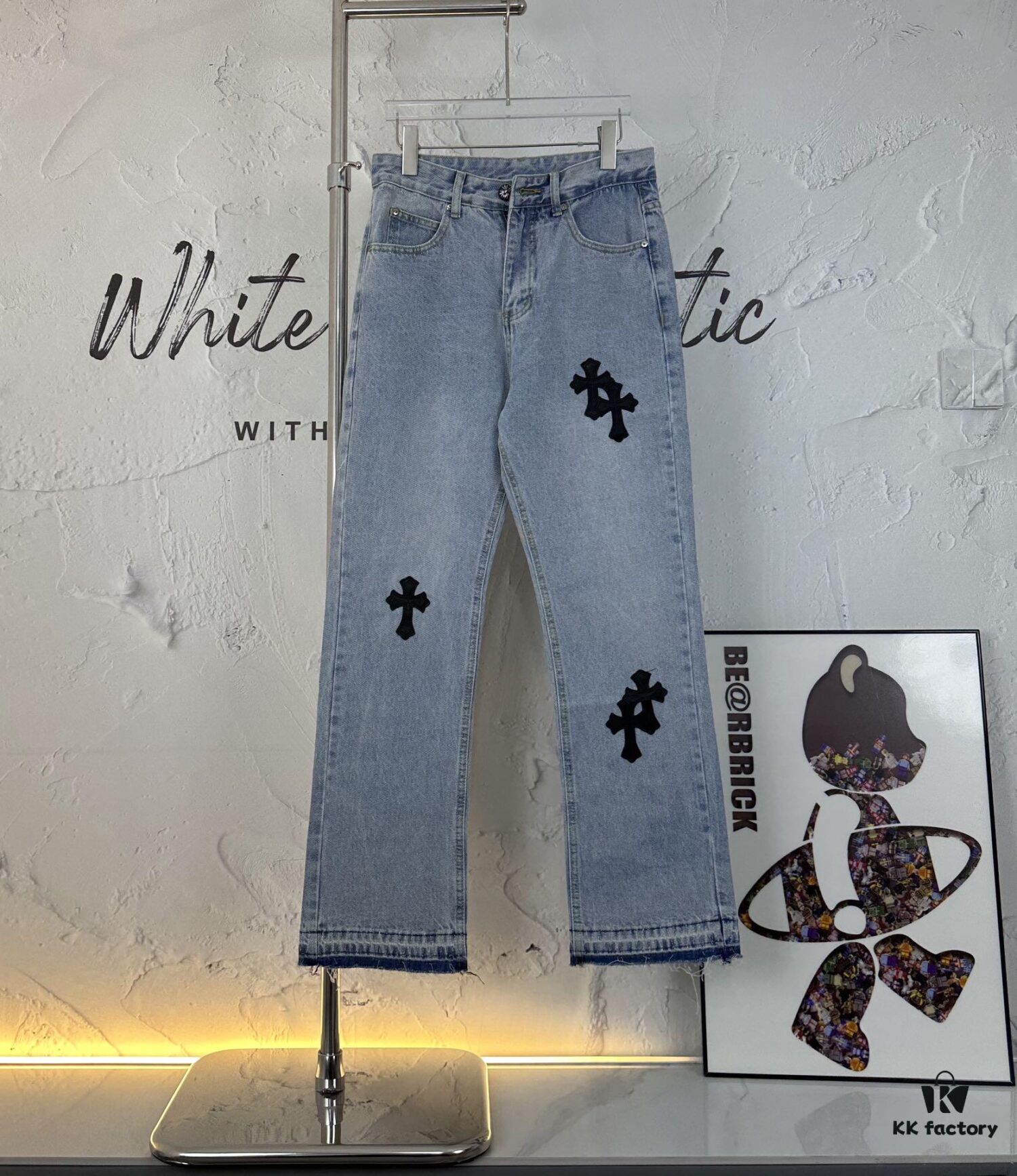 Chrome Heart Cross Patch Leather Jeans KL012