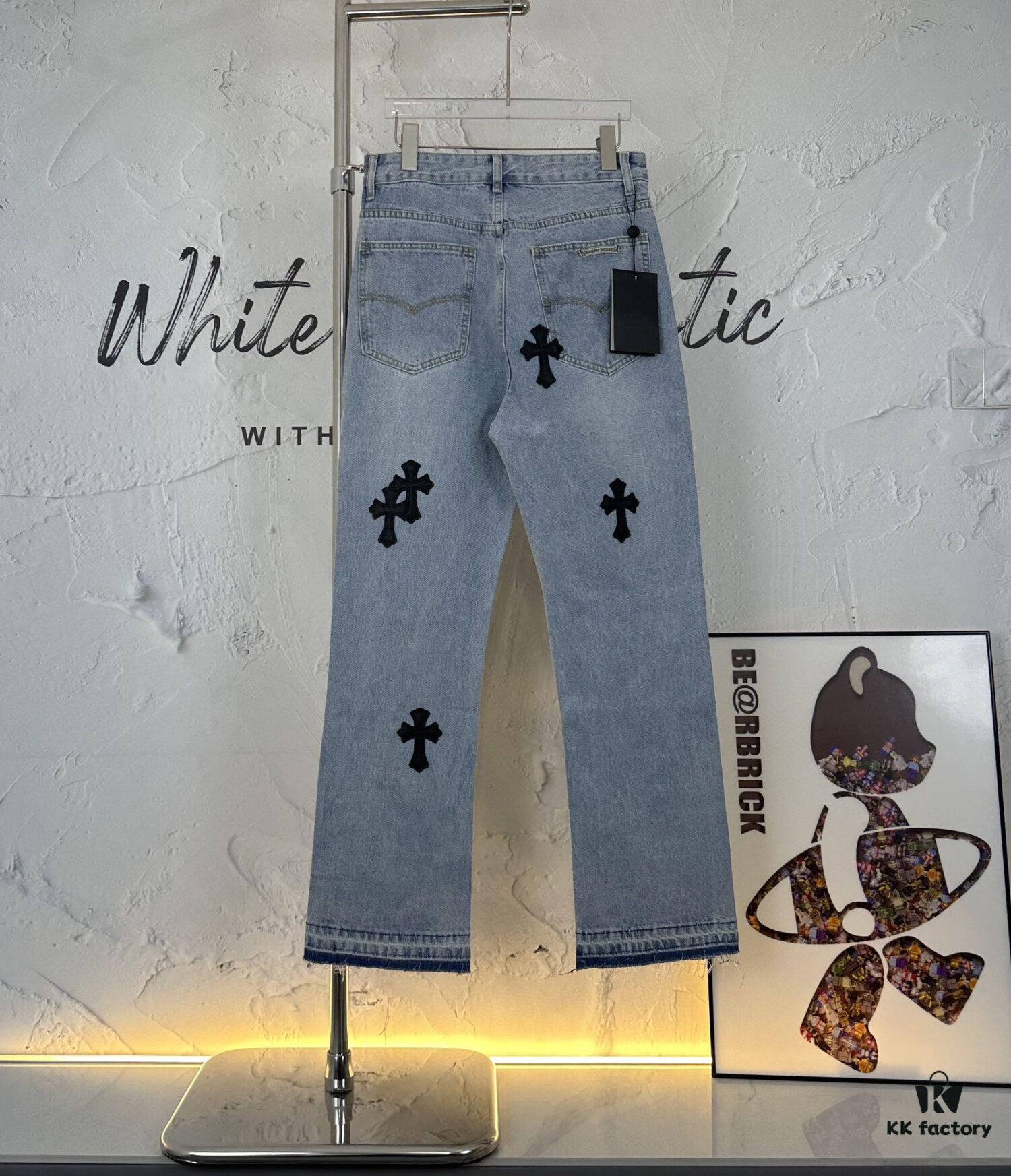 Chrome Heart Cross Patch Leather Jeans KL012