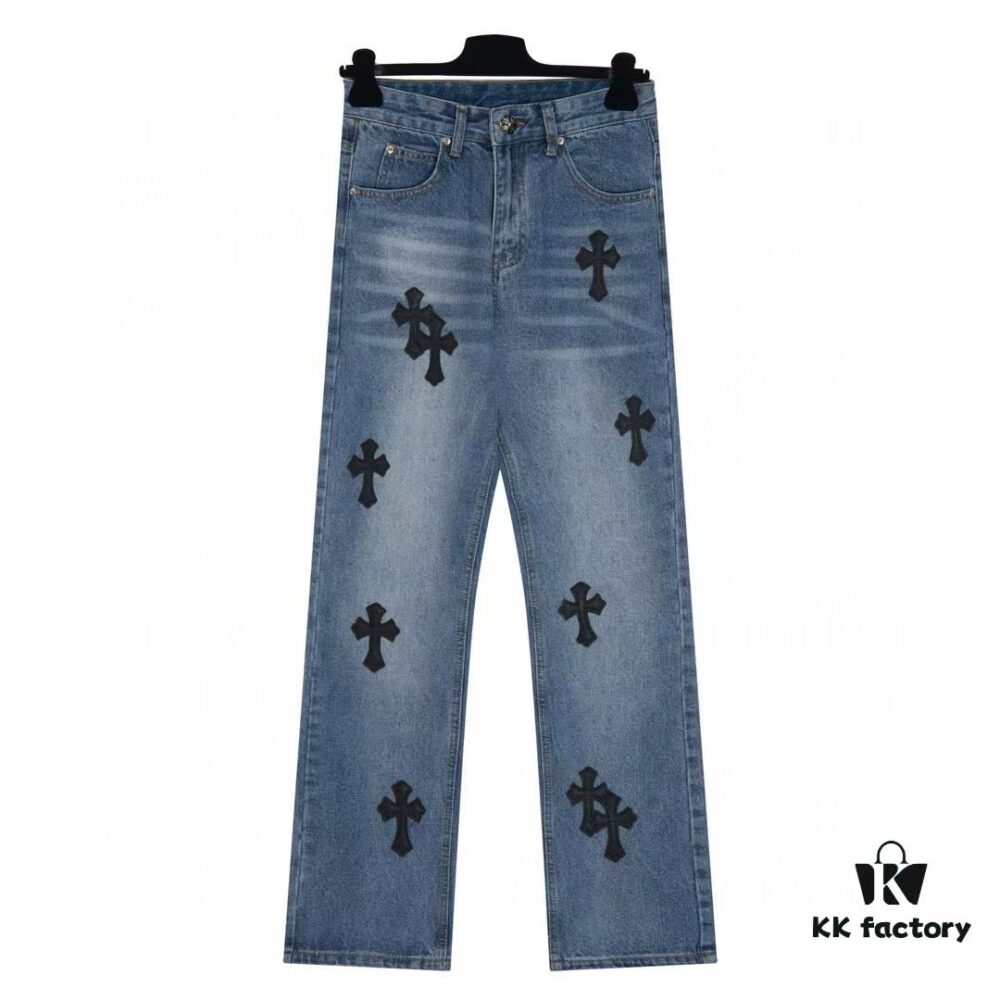Chrome Hearts CH Kl005 Heavy Washed Destroyed Denim Jeans in Black