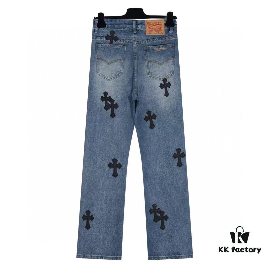 Chrome Hearts CH Kl005 Heavy Washed Destroyed Denim Jeans in Black