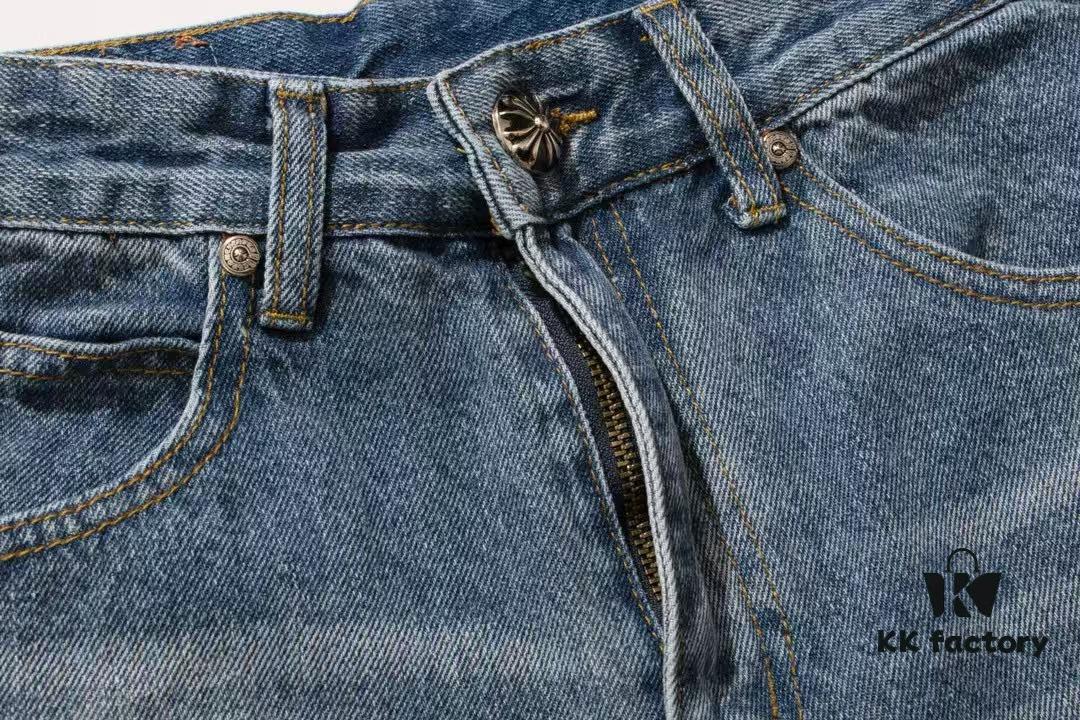 Chrome Hearts CH Kl005 Heavy Washed Destroyed Denim Jeans in Black