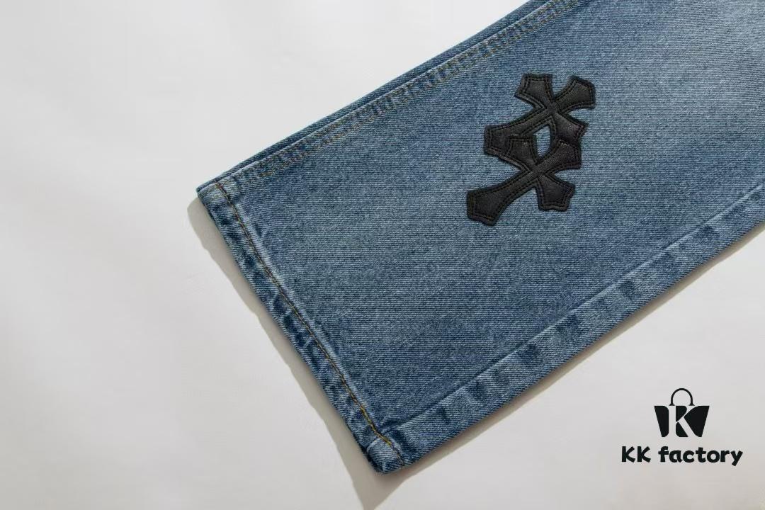 Chrome Hearts CH Kl005 Heavy Washed Destroyed Denim Jeans in Black