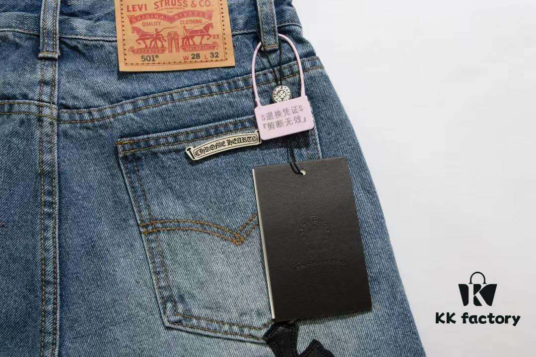 Chrome Hearts CH Kl005 Heavy Washed Destroyed Denim Jeans in Black