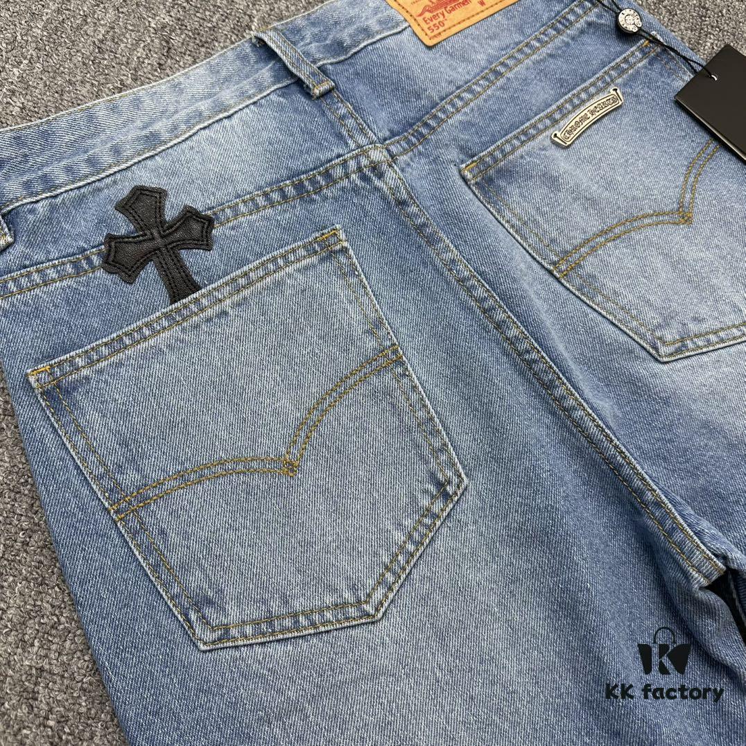 Chrome Hearts CH Kl005 Heavy Washed Destroyed Premium Denim Jeans in Black