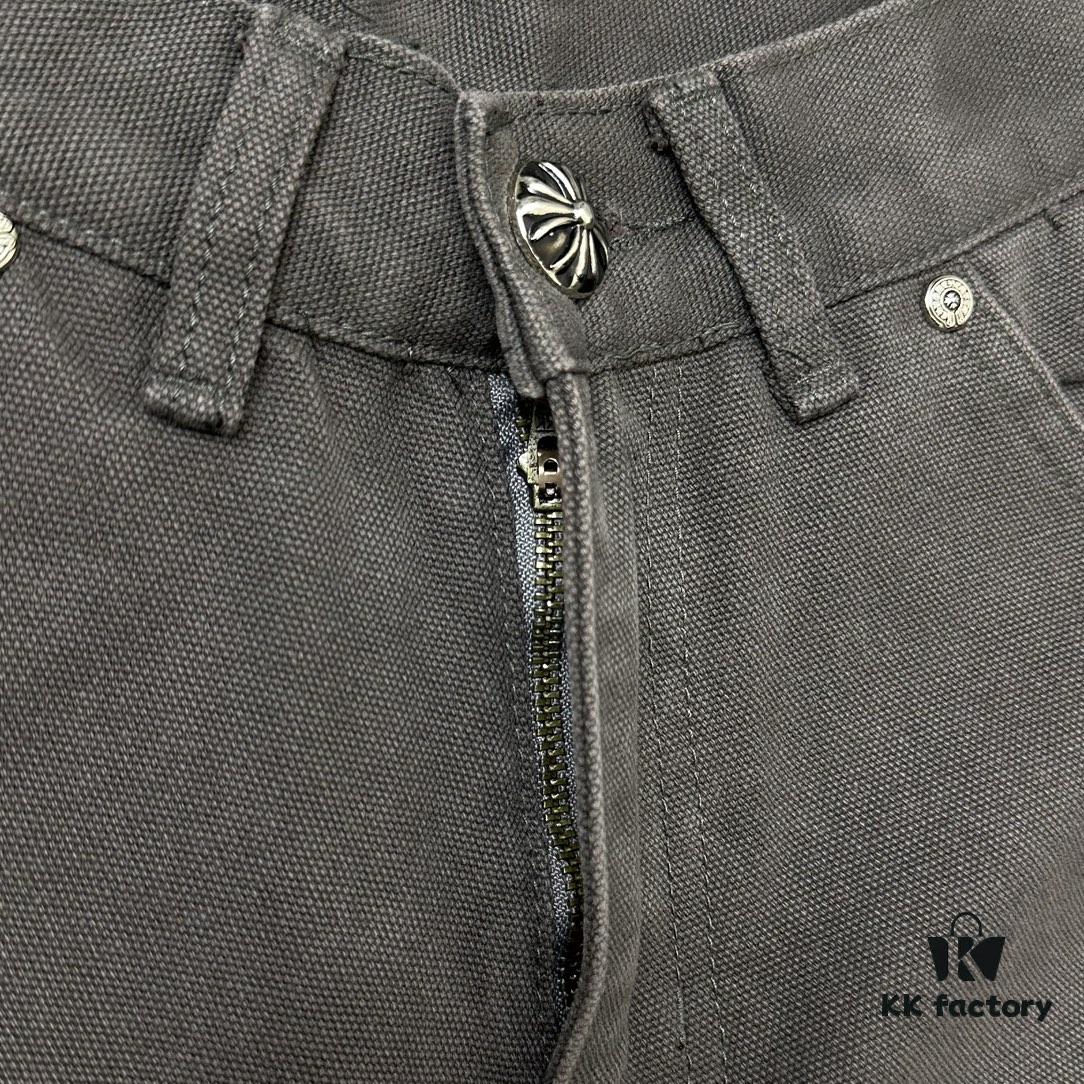 Chrome Hearts Matty Boy Sex Records Patchwork Leather Cross Denim Jeans - Heavy Washed Canvas, Custom Silver Hardware, Hand-Embroidered Cross with Rare Leather Patches, High-Waist Rugged Design