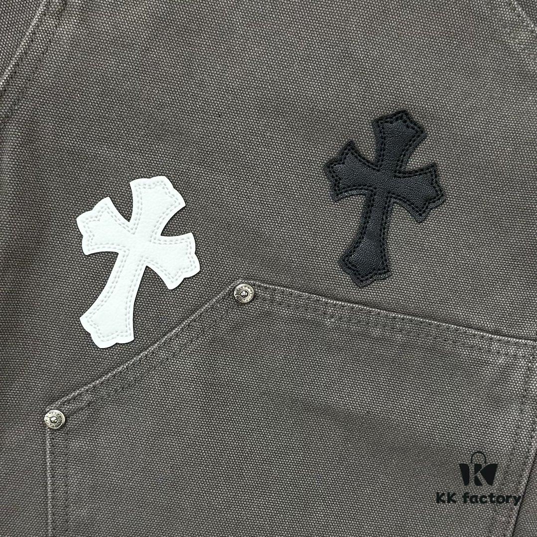Chrome Hearts Matty Boy Sex Records Patchwork Leather Cross Denim Jeans - Heavy Washed Canvas, Custom Silver Hardware, Hand-Embroidered Cross with Rare Leather Patches, High-Waist Rugged Design
