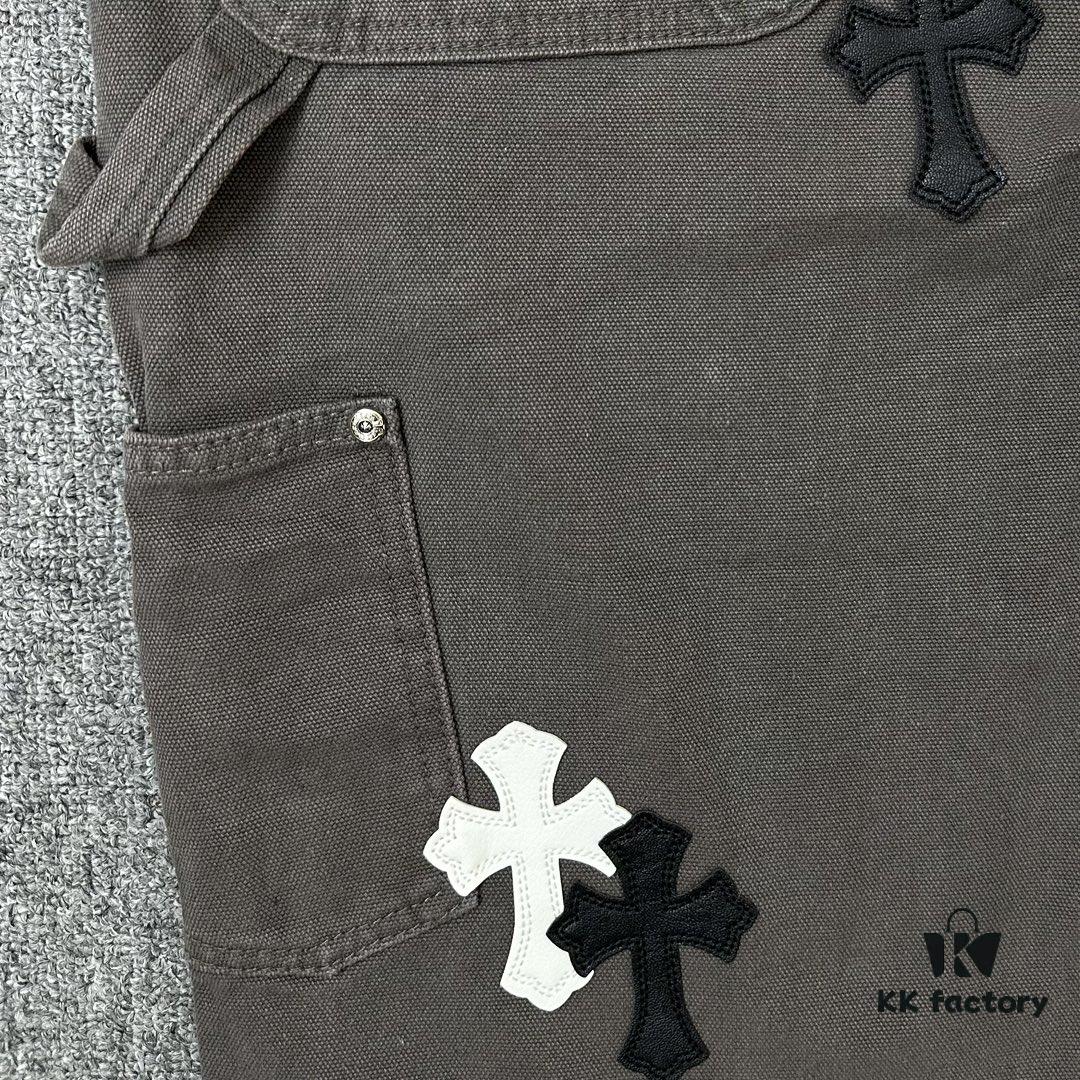 Chrome Hearts Matty Boy Sex Records Patchwork Leather Cross Denim Jeans - Heavy Washed Canvas, Custom Silver Hardware, Hand-Embroidered Cross with Rare Leather Patches, High-Waist Rugged Design
