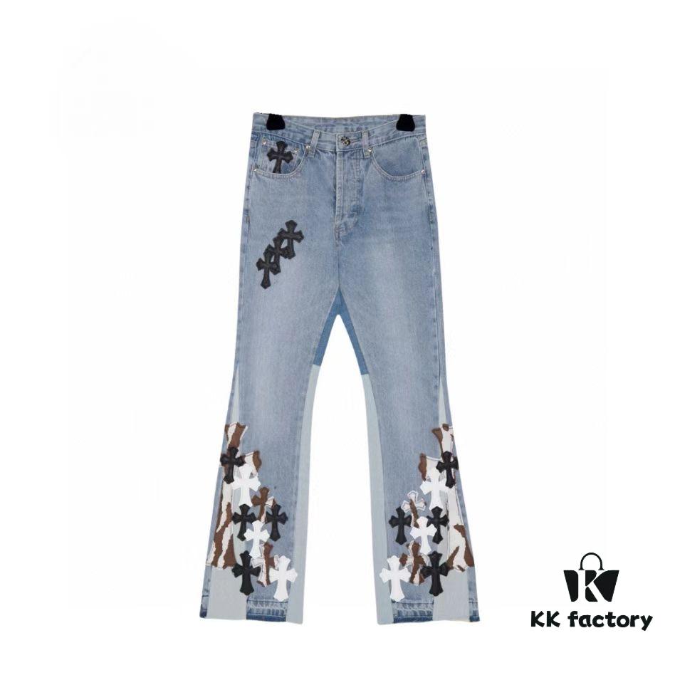 Chrome Heart | KL008 Crocodile Heart Heavy Craft Maraming Horsehair Patchwork Flared Denim Jeans