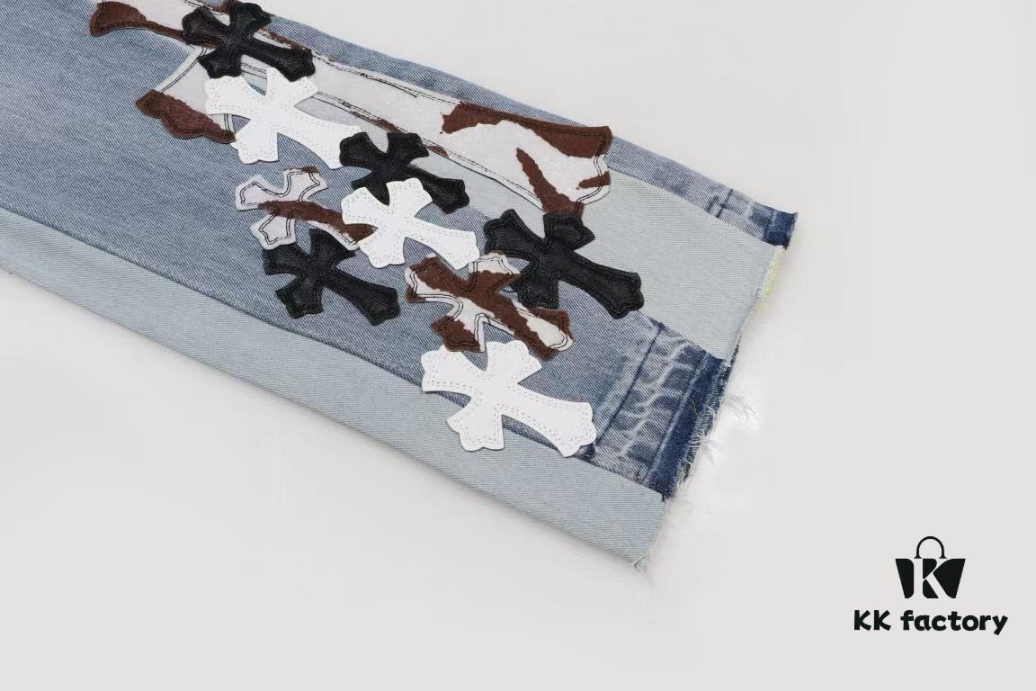 Chrome Heart | KL008 Crocodile Heart Heavy Craft Maraming Horsehair Patchwork Flared Denim Jeans