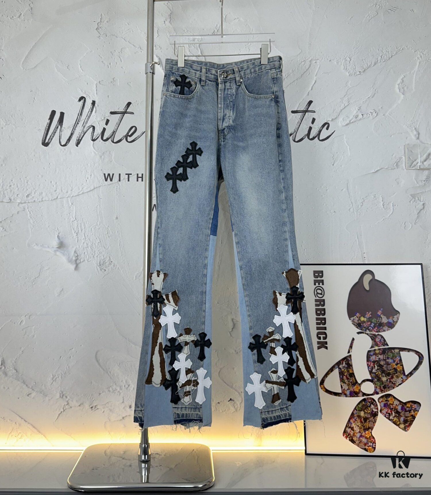 Chrome Heart | KL008 Heavy Craft Mule Hair and Patchwork Flared Denim Jeans