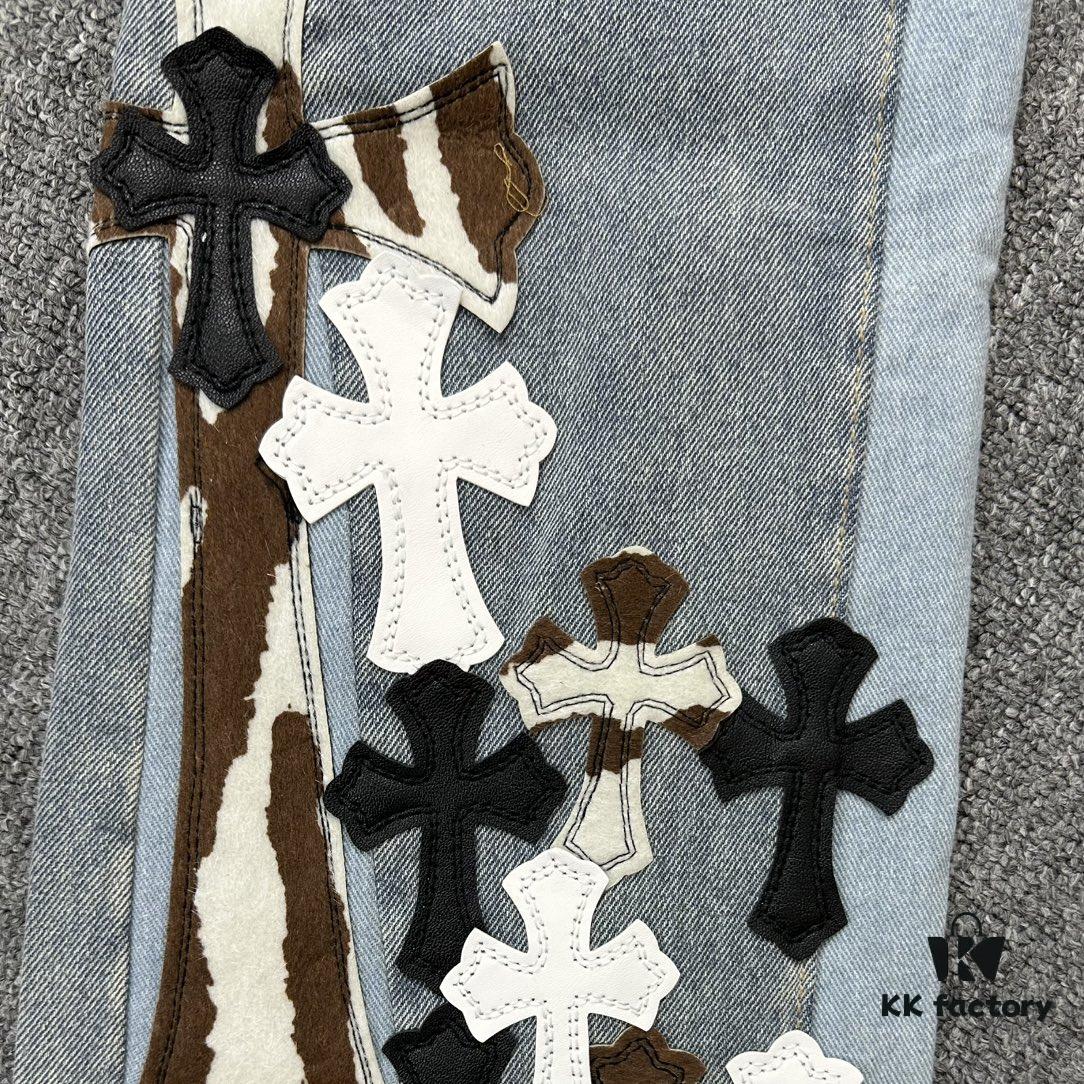 Chrome Heart | KL008 Heavy Craft Mule Hair and Patchwork Flared Denim Jeans