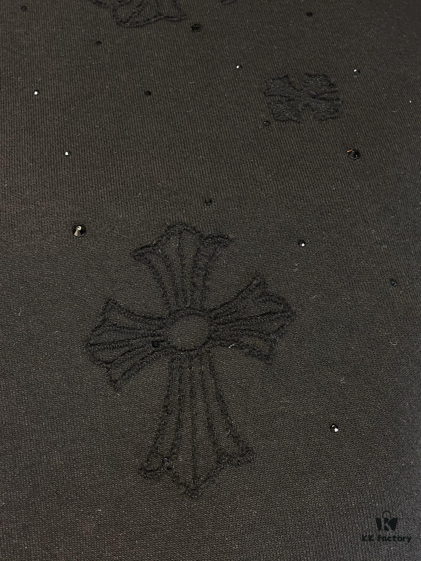 Kelo 2025 Spring Summer New Arrival Round Neck Short Sleeve T-Shirt with Laser Burnout Pattern and Full Rhinestones, 320g Heavyweight Double-Yarn Combed Cotton Fabric, Slightly Loose Unisex Fit