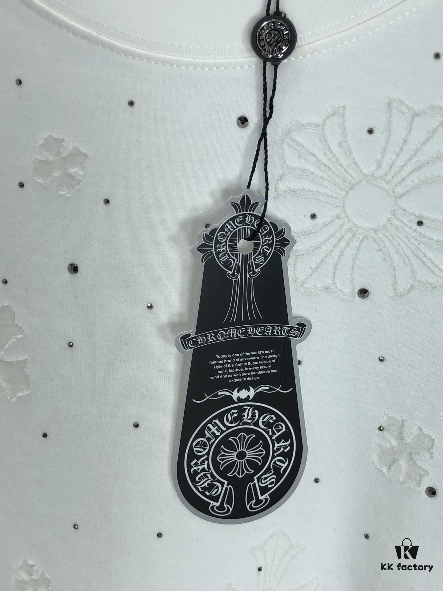 Kelo 2025 Spring Summer New Arrival Round Neck Short Sleeve T-Shirt with Laser Burnout Pattern and Full Rhinestones, 320g Heavyweight Double-Yarn Combed Cotton Fabric, Slightly Loose Unisex Fit