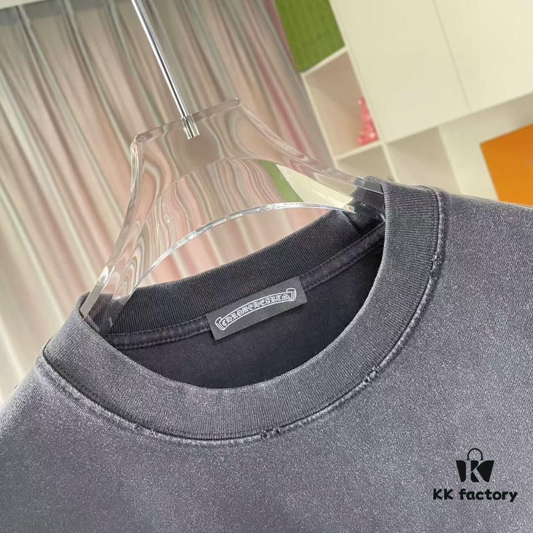 CH Crochet * 2025 Summer New Arrival Distressed Washed Short Sleeve T-Shirt with Monkey Spray and Sanskrit Cross Print Unisex Custom 320g Fabric