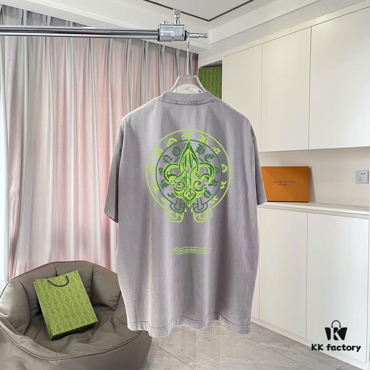 CH Cro 2025 Summer New Arrival Washed Distressed Ripped Monkey Spray Buddhist Scripture Cross Print Short Sleeve T-Shirt Custom 320g Fabric Unisex